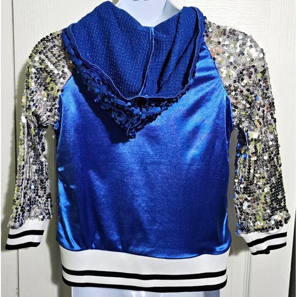 Weissman Sequin Hoodie Dance Jacket Ain't Your Mama Blue Silver Hip Hop Jazz